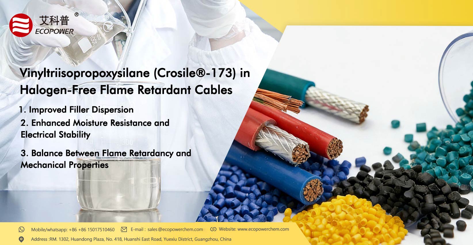 Viniltriisopropoxisilano (Crosile®-173) em cabos retardantes de chama isentos de halogênio